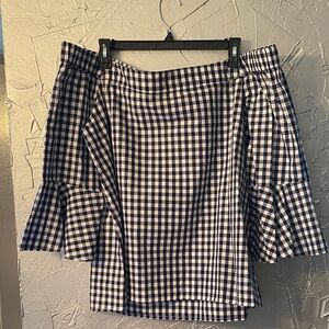 Cupio Navy and White Gingham Off the shoulder top